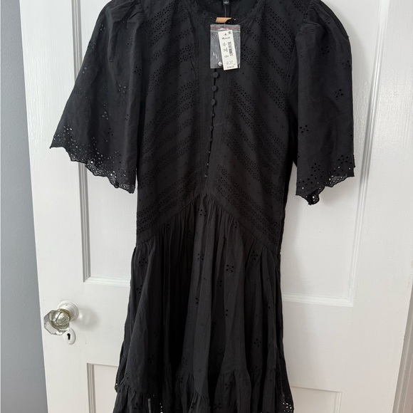 Madewell Eyelet Flutter Sleeve Cotton Mini Dress Black $158 Size 2 NEW *read* - Picture 2 of 6